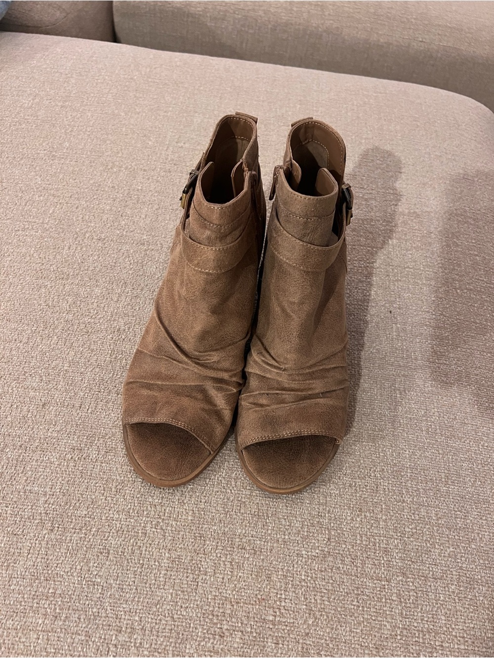 Fergalicious Brown Suede Open-Toe Boots